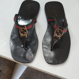 Gucci Black Sandals with Red and Green Straps